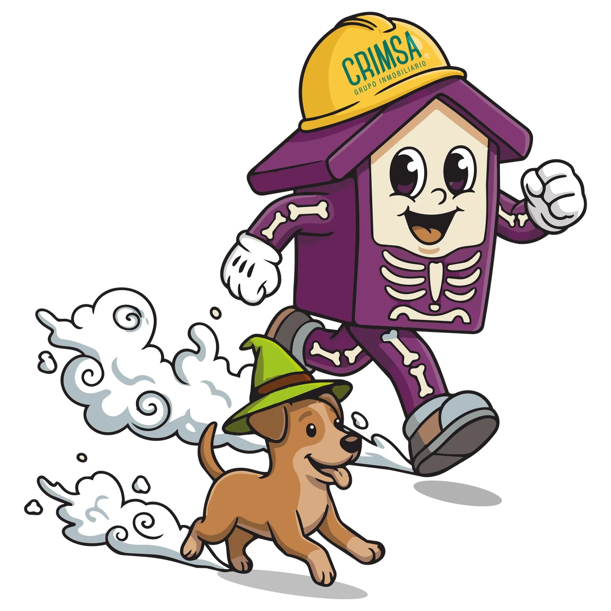 Residencio, la mascota de la carrera, corriendo con su perro