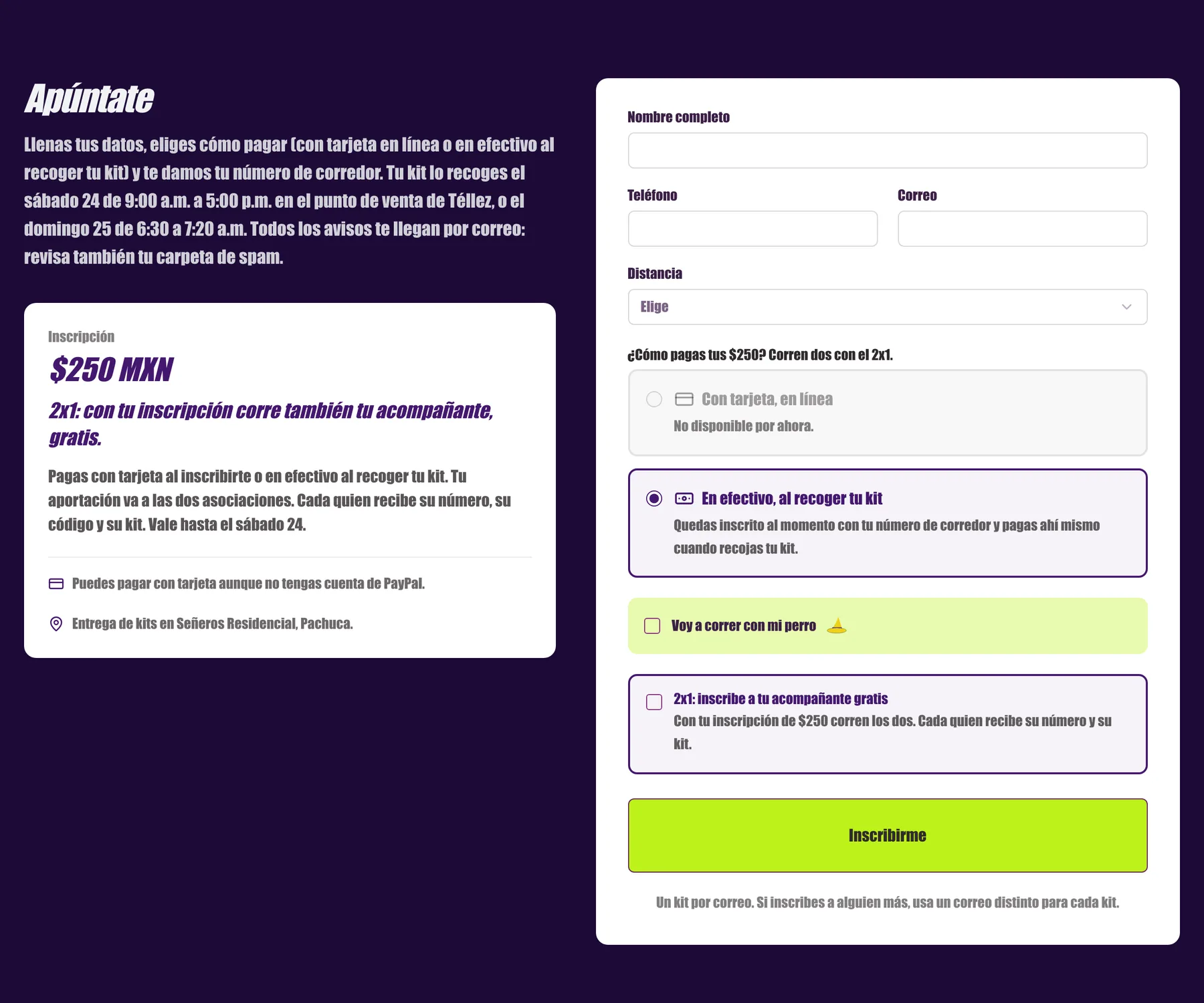 Inscripción y forma de pago