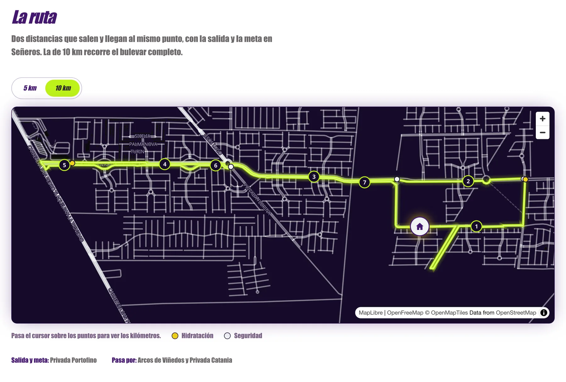 Rutas 5K y 10K trazadas sobre las calles reales
